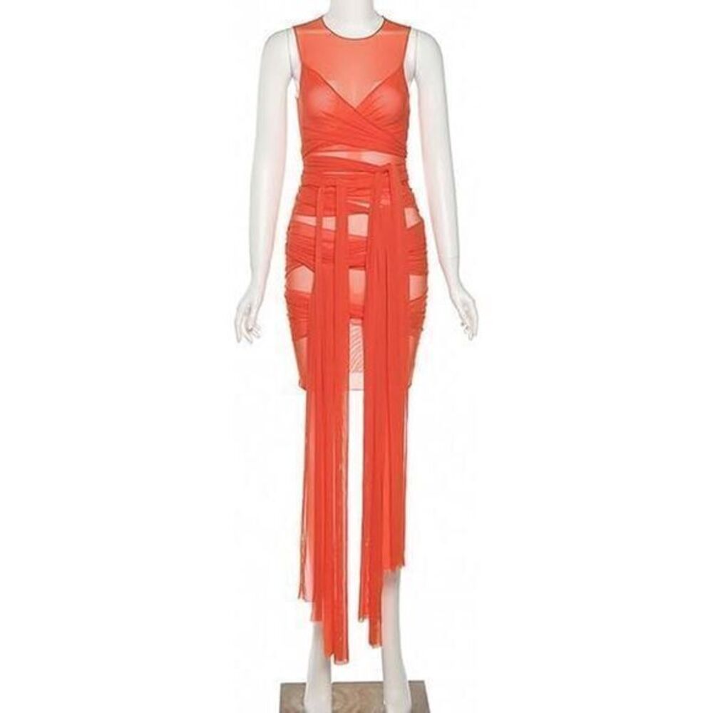 Micas Multilayer Mesh Women Party Dress Sexy‎ Lace Up size M